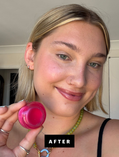 Gunderman after applying Fwee Lip Cheek Glowy Jelly Pot